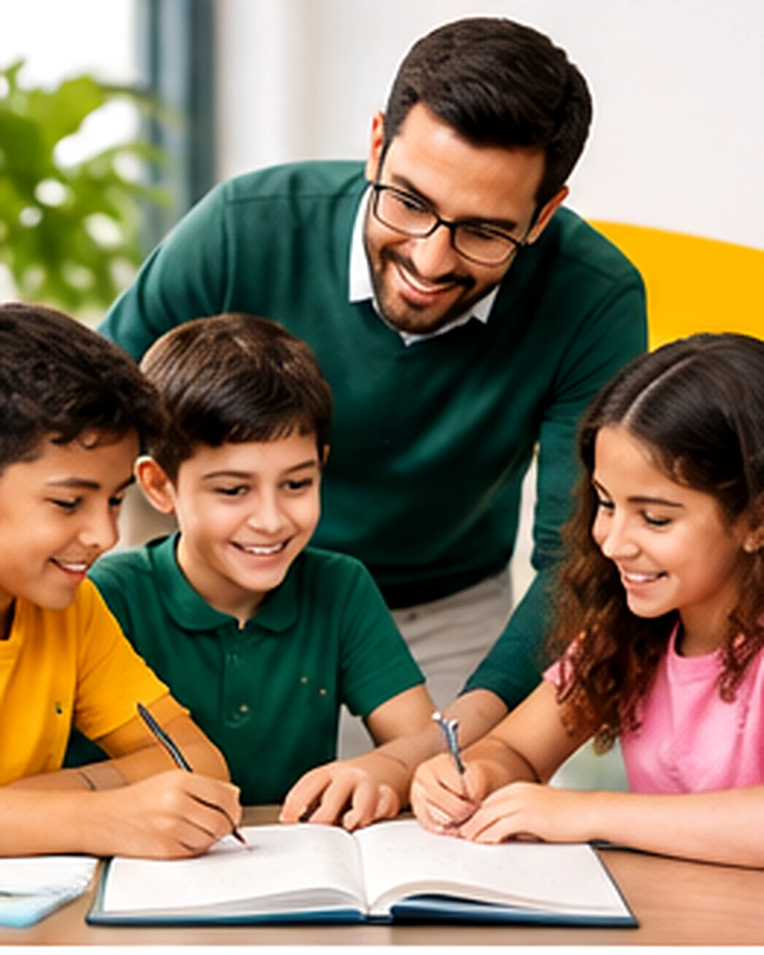 Teacher tutoring children in English