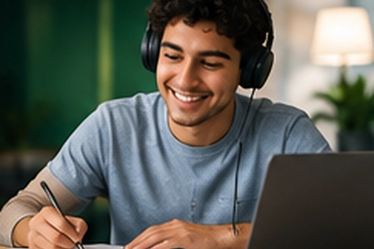 Student practising English online